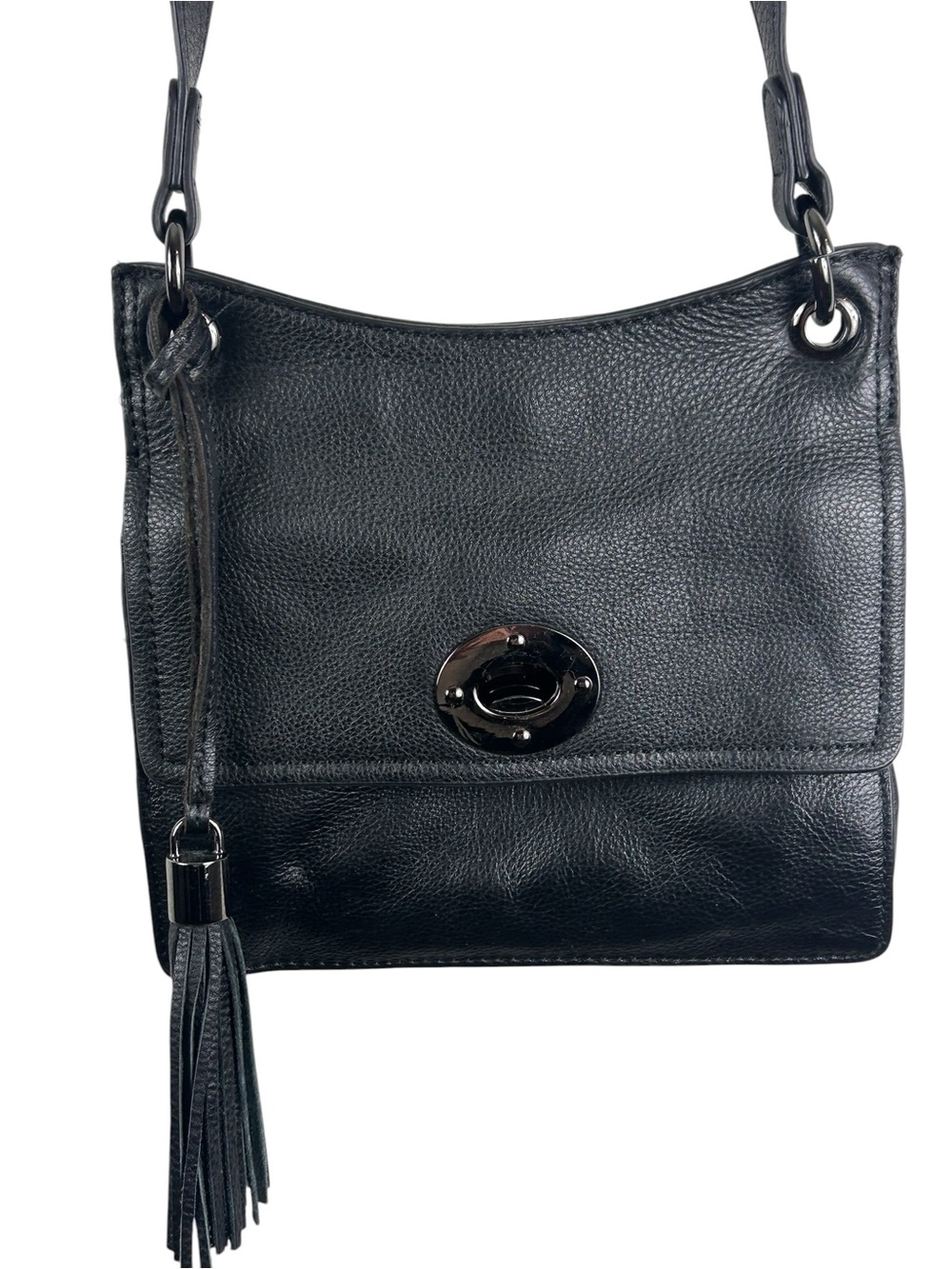 Rachel Roy Black Leather Crossbody Bag with Tassel